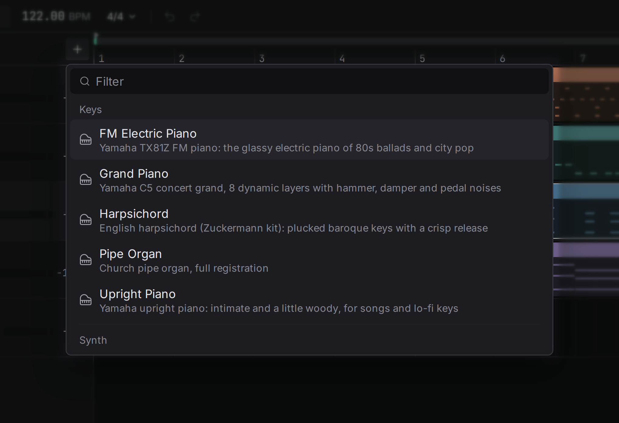 The add-track menu
