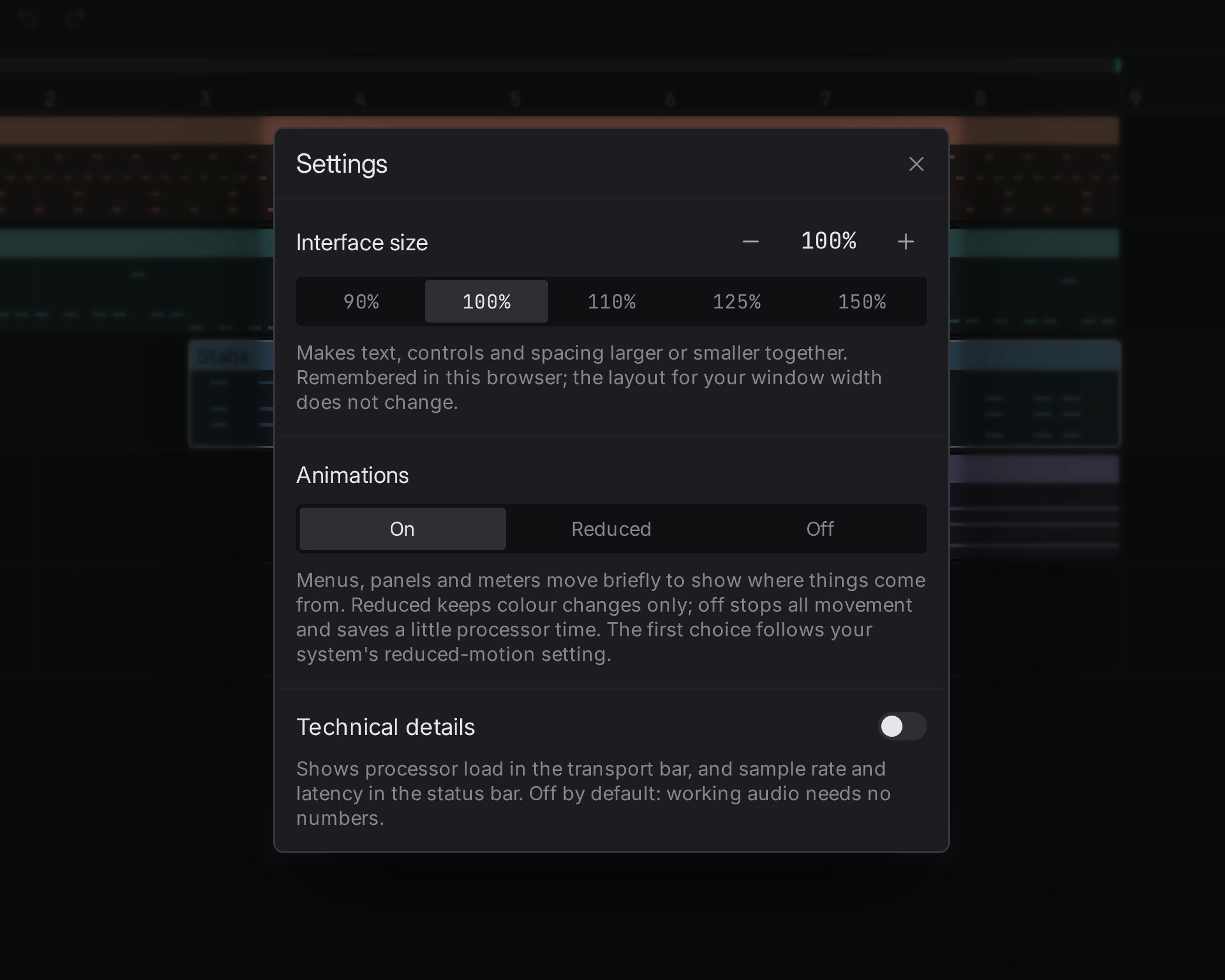 The settings dialog