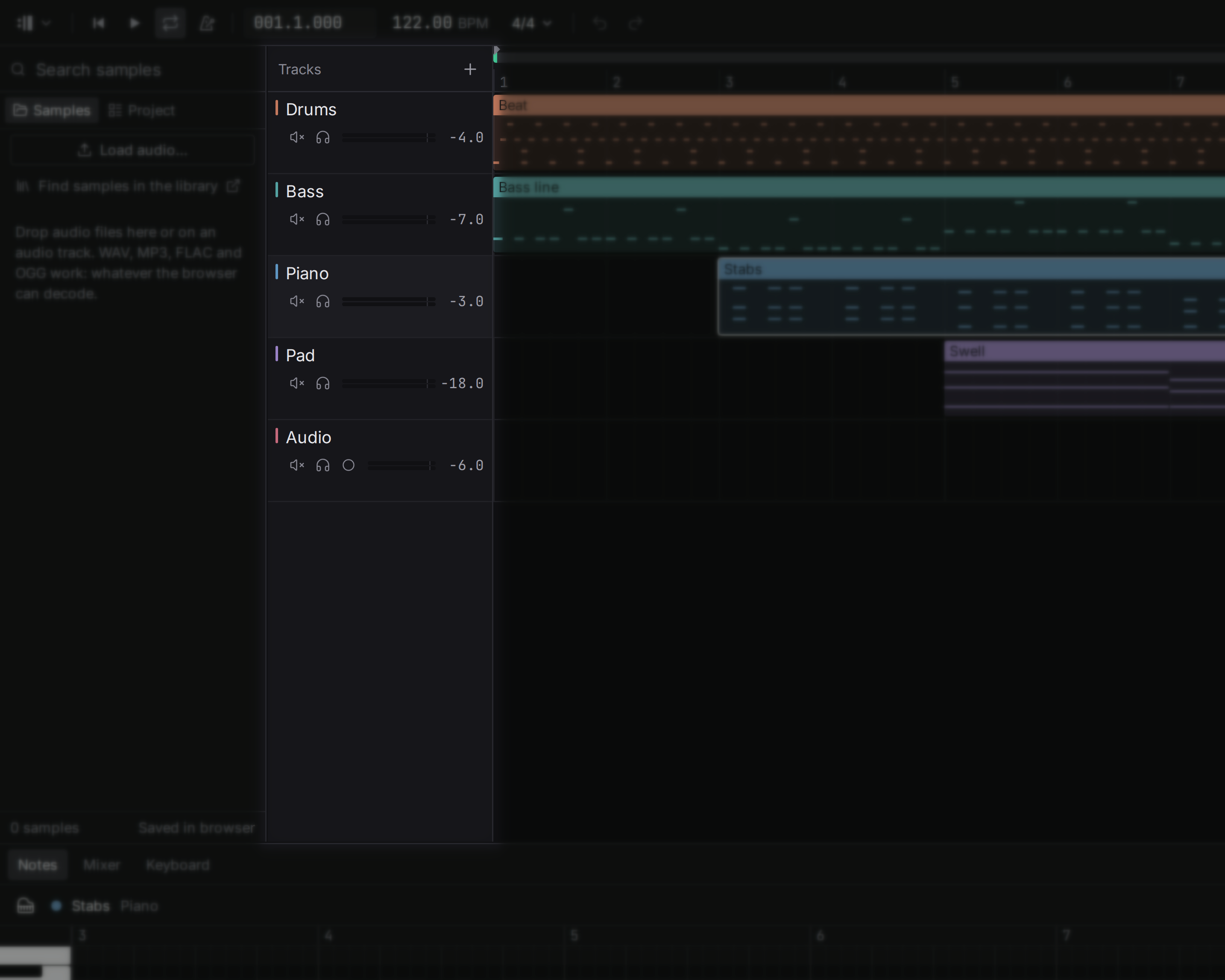 Track headers on the left of the arrangement